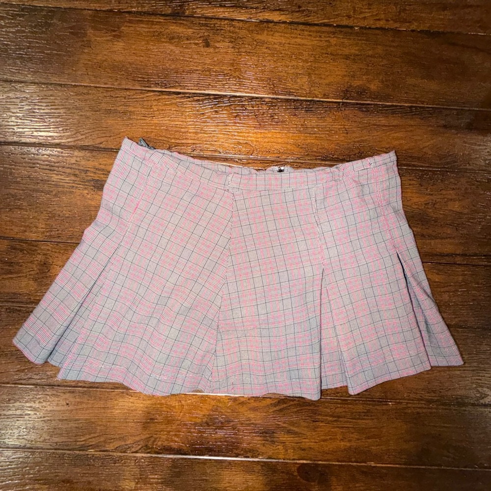 Wild Fable Plaid Pleated Skort XL Gray Pink Glen Check Mini Skirt Shorts Preppy